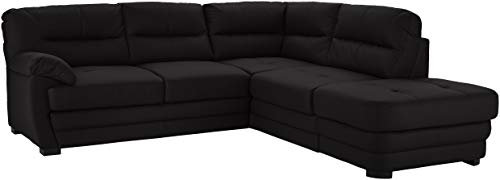 Mivano Ecksofa Royale / Zeitloses Sofa in L-Form mit Ottomane und hohen Rückenlehnen / 246 x 90 x 230 / Lederoptik, schwarz