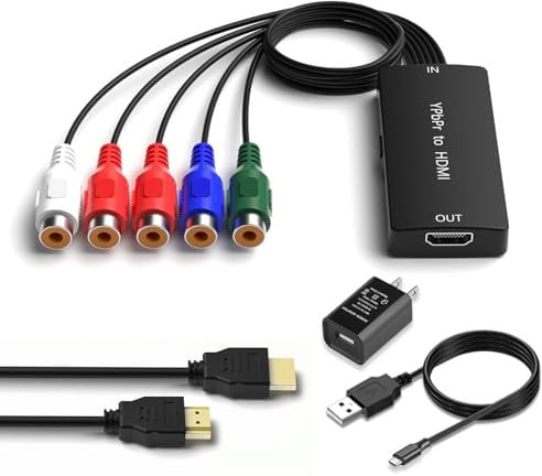 Dingsun Component to HDMI Converter Female YPbPr to HDMI Converter Support 720P/ 1080P for HD TV, DVD Player, Blu-ray Player, Wii, PS2/PS3, Xbox 360, Original Xbox and More (with HDMI Cable)