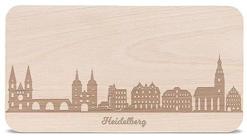 GRAVURZEILE Frühstücksbrettchen mit Gravur - Skyline Heidelberg - Holz Schneidebrett Vesperbrett Brotzeitbrett - Geschenk für Stadtverliebte - Ideal auch als Souvenir