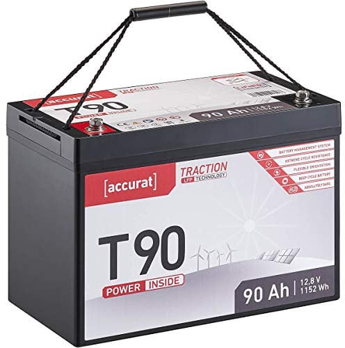 Accurat Traction LiFePO4 Batterie T90-12V, 90Ah - Lithium-Eisenphosphat Versorgungsbatterie, Bootsbatterie, Solarbatterie für Wohnwagen, Wohnmobil, Camper
