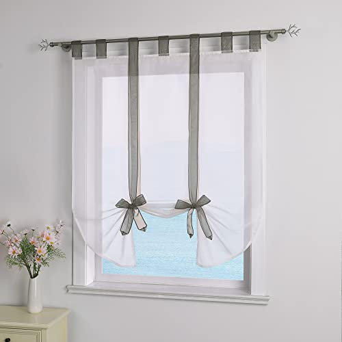 ESLIR Raffrollo mit Schlaufen Raffgardinen Voile Gardinen Küche Bindegardine Transparent Schlaufenrollo Vorhänge Modern Grau BxH 140x140cm 1 Stück