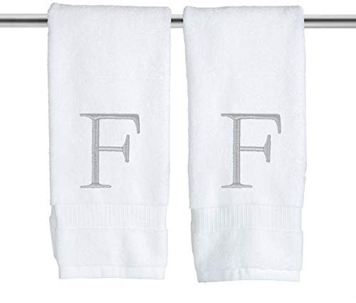Monogrammierte Handtücher für Badezimmer – Luxus-Hotel-Qualität, personalisierte Initiale, dekoratives Besticktes Badetuch für Puderzimmer, Spa – GOTS Bio-Zertifiziert – Set mit 2 Buchstaben F