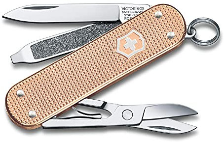 Victorinox Schweizer Taschenmesser, Klein, Classic SD Alox, Multitool, Swiss Army Knife, 5 Funktionen, Klinge, Nagelfeile, Fresh Peach