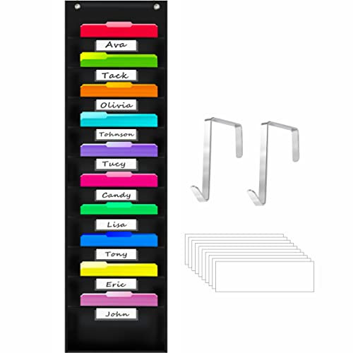 Vantasii Wandbehang Ordner Datei Organizer mit 10 Taschen für Dateien Bücher Papiere Magazine Organisation mit 2 Metallaufhängern für die Tür,10 trocken abwischbare weiße Etiketten