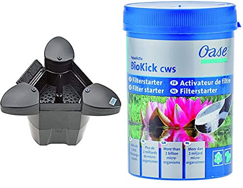 Oase 57384 SwimSkim 25 & Starterbakterien für Teichfilter AquaActiv BioKick, 200 ml
