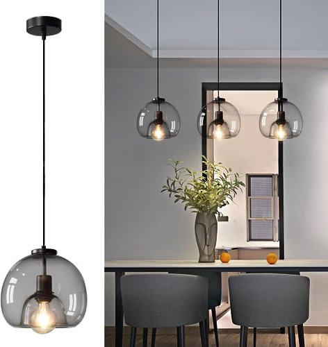 Lámpara colgante vintage de cristal ahumado para mesa de comedor, lámpara de techo retro, lámpara de 23 cm de diámetro, lámpara de comedor, lámpara de salón, cocina, casquillo E27