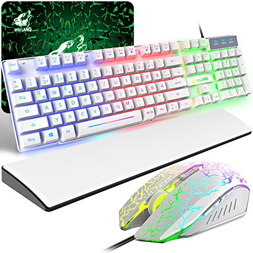 Gaming Keyboard Mouse and Wrist Rest White