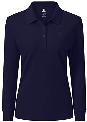 AjezMax Damen Poloshirt Langarm Baumwolle Polohemd Sport Polo Wintershirts mit Kragen Medium Juwel blau