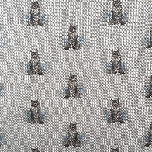 Stoff mit Tier-Digitaldruck, Baumwolle, Leinenoptik, für Vorhänge, Jalousien, Basteltaschen, Nähen, Quilten, Patchwork und Polstermöbel, 140 cm breit, Meterware (Katze)
