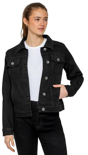 989Zé ENZO Womens Designer Denim Jacket Ladies Stretch Casual Button Up Western Classic Jeans Coat (XL, Black)