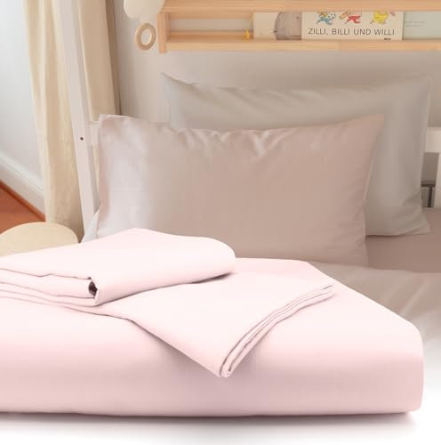 bo&button® Kinderbettwäsche, Mako Satin, 100% GOTS Bio Baumwolle, super hochwertig, kuschelig weich, Fairtrade, Bettwäsche Kinder für Junge & Mädchen Set 80x80 cm + 35x40 cm (2-TLG.) - Blush Rosa