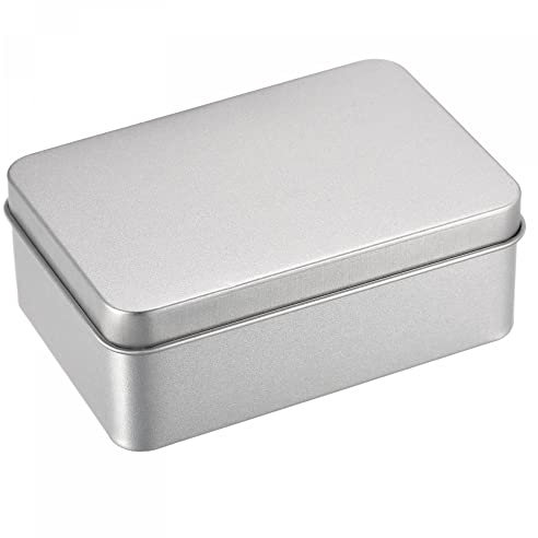 sourcing map Scatola di latta in metallo, 10 contenitori rettangolari vuoti con coperchio, 10,7 x 7,3 x 4 cm, colore argento