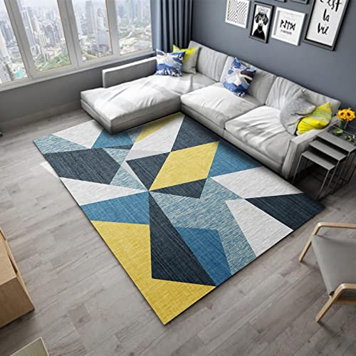 Teppich babyzimmer deko mädchen Teppich für Wohnzimmer Gelb blau grau geometrisches Muster wohnzimmerteppich deko Schlafzimmer 180x250cm