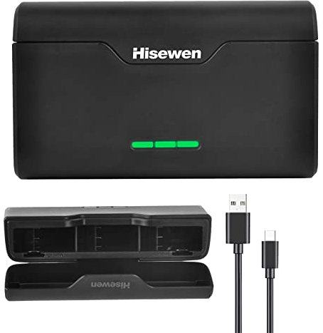 Hisewen Battery Charger for Gopro Hero 9/10/11/12 Black, 3-Channel Quick Charge Box with Type-C Cable and TF Card Storage, Compatible with GoPro Hero 12/11/10/9/8/7/6/5 Battery.