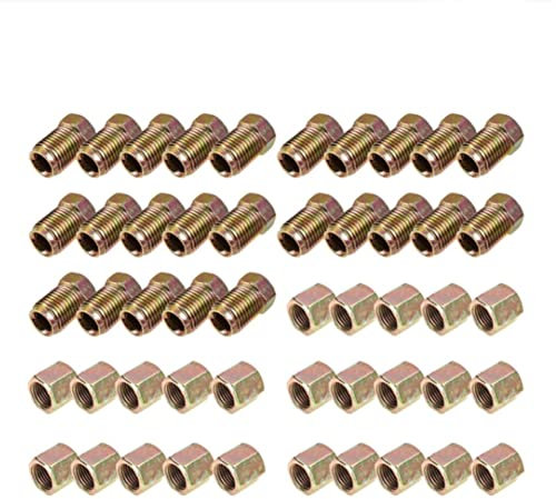 Jojomino 50 tuercas de tornillo de tubo de freno de extremo macho/hembra M10 x 1 mm 3/16 pulgadas OD tubos de freno de cobre accesorios de tubería métricas