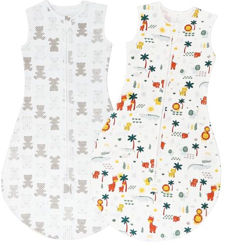 TOGOU2S Gigoteuse Ete 18 36 Mois Bébé 2pcs 100% Coton 0.5 TOG Turbulette ete 18-36 Mois Taille de réglage Zip Sécurisé de Qualité Gigoteuses pour Naissance Unisexe Garcon Fille 18-36 Mois