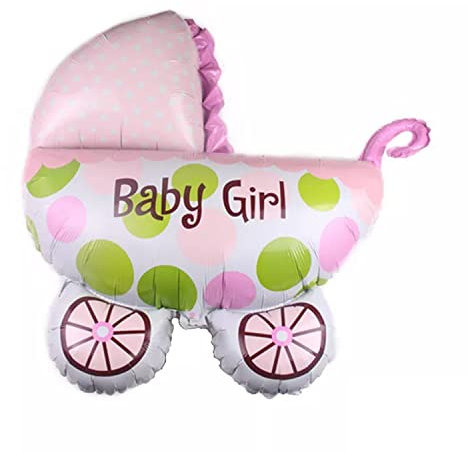 Folienballon Baby Girl, Kinderwagen rosa, ca. 79 x 66 cm - Party Luftballon Deko Dekoration Kindergeburtstag Helium Heliumballon XXL Ballon Geburt Geburtstag Baby Girl boy Mädchen Junge Babyparty