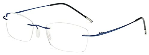KOOSUFA Titan Randlose Brillengestelle Blaulichtfilter Brille Retro Computerbrille Herren Damen Metallrahmen Ultra Leicht Gaming Brille ohne Stärke Blau