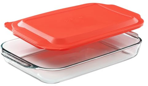 Pyrex Basics 3 QT Glass Baking Dish With Plastic Lid, Casserole Dish, Glass Food Container, Oven, Freezer And Microwave Safe, Clear Container
