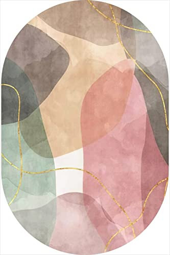 LONGSAO Klassischer Orientteppich Oval Ornamente Muster Teppich Kurzflorteppich Outdoor Teppich Jungfernrosa Hellgrün Oval，160 x 180 cm