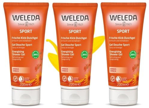 WELEDA - Trio Gel douche sport à l'Arnica - Tonus et énergie - Vegan* - Certifié Natrue** - Tube 200 ml x 3