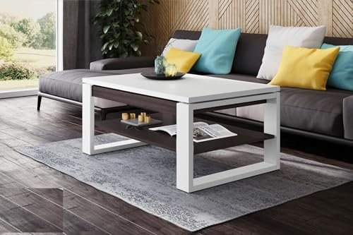 designimpex Design Couchtisch Multifunktion Arbeitstisch Tisch Nuo Ablage Esstisch, Farbe:Weiß matt - Walnuss Wenge