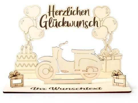 Kreative Feder Dekorativer 3D Geldgeschenk-Aufsteller „Moped“ zum Geburtstag – personalisierbar mit Wunschtext (mit Personalisierung)