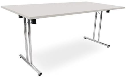 Besprechungstisch klappbar, Klapptisch Gestell Chrom gerader Fuß, Schreibtisch Maße 140x80 oder 160x80cm, Konferenztisch platzsparend stapelbar, hauseigene Fertigung (Lichtgrau, 160 x 80 cm)