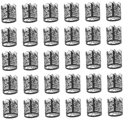 AOKWAWALIY 50 Stück Kerzenlampenschirm Schwarzer Kerzenhalter Hochzeit Teelicht Abdeckungen Spinnennetz-Dekoration Votivkerzenabdeckungen Flammenlose Kerzen Spitzenband Atmosphäre Papier Hohl