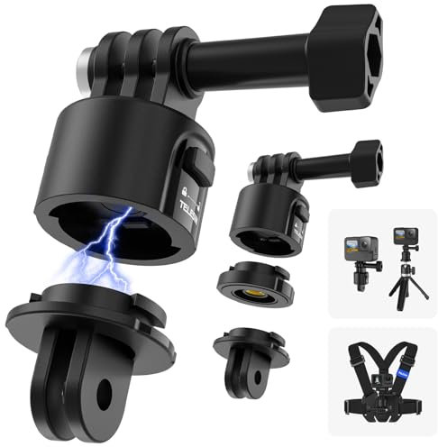 TELESIN° Kamera Halterung Adapter mit Schnellverschluss, 1/4-Zoll-Schnittstelle Zubehör für Go Pro Hero 13 12 11 10 9 8 7 6 5 Insta360 DJI Action Osmo Pocket Selfie Stick Rucksack Brusthalshalterungen