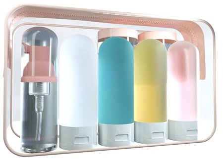 19-Piece Travel Size Bottle Set - For Toiletries TSA Approved Leakproof PET Plastic Squeeze Containers Portable Refillable Travel Accessories For Shampoo, Conditioner, Lotion Liquids PINK