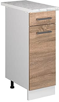 Vicco Unterschrank R-Line, Sonoma/Weiß, 30 cm mit Schublade, mit Arbeitsplatte