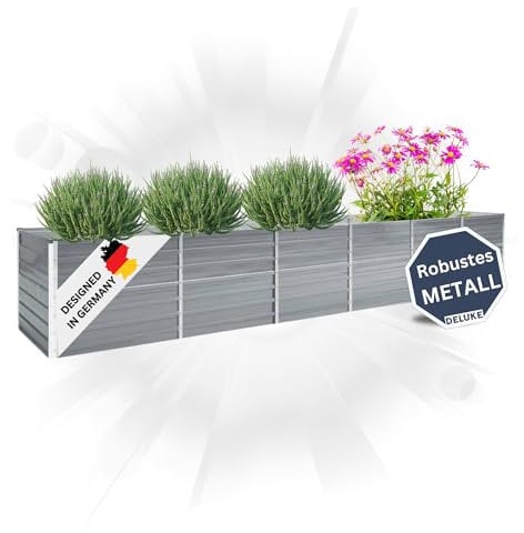 DELUKE Hochbeet für Garten Oskar Grau | 480x80x77cm | Verzinkter Stahl | Wetterfest | Gartenbeet Kräuterbeet Blumenbeet Beet hoch Frühbeet für Garten Gemüsebeet