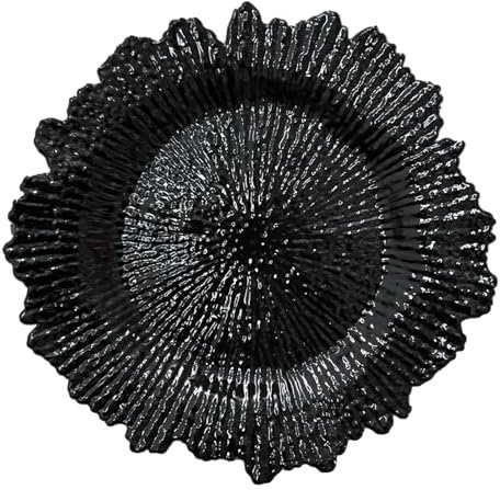 Black Plastic Charger Plates – Elegant Set of 6 Decorative Black Chargers for Table Settings, Premium Plastic Plate Chargers for Dinners & Events