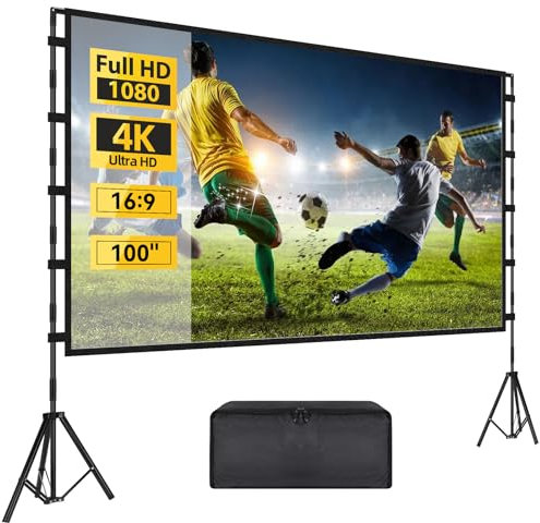 Yekavo Projektor Beamer Leinwand mit Stativ,100 Zoll tragbare Projektor-Leinwand für drinnen und draußen,16:9 4K HD,faltenfrei,Projektionsleinwand mit Tragetasche für Heimkino,Hinterhof,Reisen