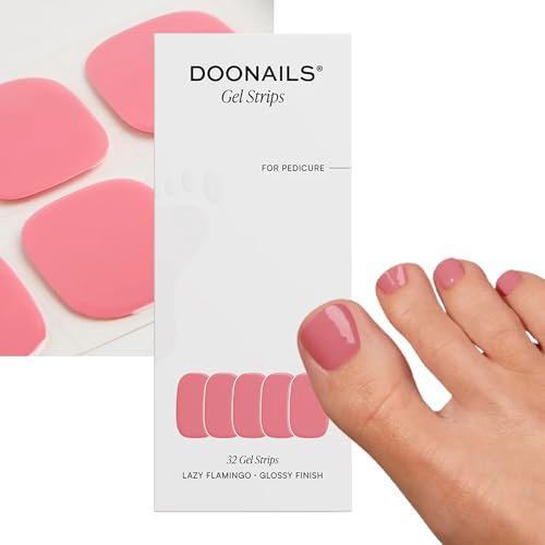 Doonails – Lazy Flamingo Pediküre Gel Folien – 32 UV Gel Strips in 16 Größen auch für breite & kleine Nägel – Nagelfolien selbstklebend & UV härtend – Nagelaufkleber bis zu 14 Tagen Halt