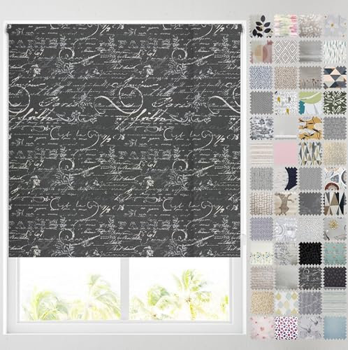 Barnes Blinds - Blackout Pattern Roller Blinds for Windows, Custom Cut to Size - Thermal Fabric Durable Fittings Easy Fit (Calligraphy Charcoal 91.5cm)