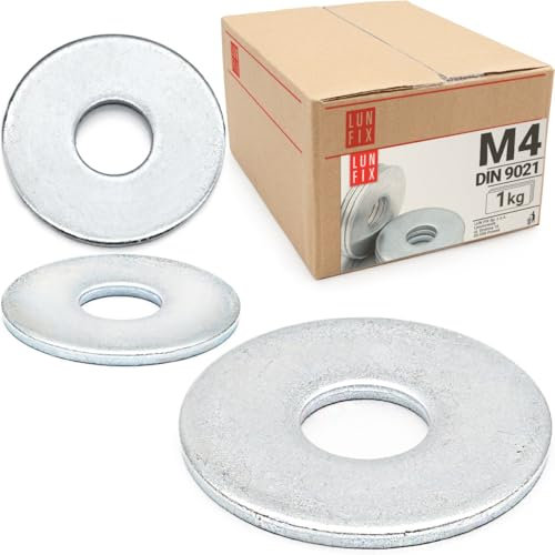 groß Unterlegscheiben M04 - DIN 9021 1kg (ca. 1380 stk.) Verzinkter Stahl Karosseriescheiben für Schrauben, Flach Beilagscheiben für Gewindebolzen, Gewindestangen, Flat Washers für Muttern