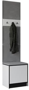 KIER FURNITURE Flurgarderobe Modern - Garderobenschrank mit Sitzbank, Haken und Schuhschrank - Flur Möbel Geräumig und Stilvoll - BxHxT 53,2x205x39cm - Weiß & Grau