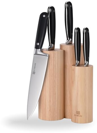 Jeu de Couteaux de Cuisine Série Alouette par ZUNMARK - Collection Excellence 6 Pièces, Lames Premium X45CrMoV15, Bloc en Bois d'Hévéa Massif - Élégance et Performance Professionnelle