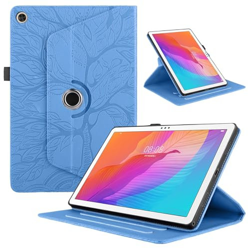TEDTIKJT Tablets Funda Compatible con Huawei MatePad T 10 9.7 2021 Carcasa PU Cuero Protectora 360 Giratoria Soporte Case Carcasa para Huawei MatePad T 10 Funda, Azul Árboles