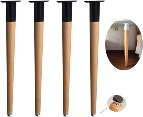 Gerade, konische Tischbeine aus Holz mit Eisenhülsen, 4 Stück, Buche Stützbeine (73,5 cm & 61 cm)