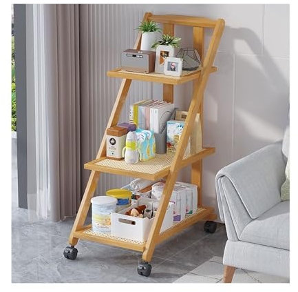 Estantes de almacenamiento que ahorran espacio Estante plegable en forma de escalera contra la pared Gabinete de almacenamiento Estantería de ratán Estante de exhibición móvil de 3 capas Adecuado for