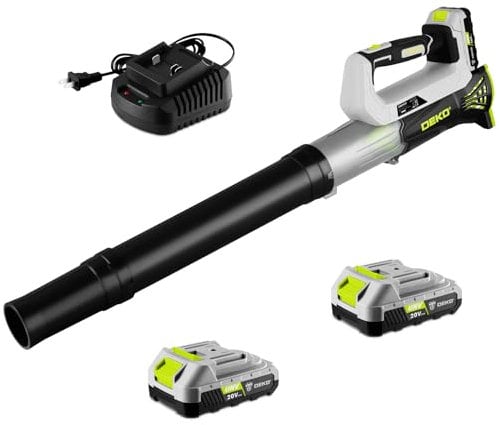 DEKOPRO Leaf Blower Cordless: Electric Leaf Blower with 2x2000 mAh Batteries and Charger,20V,2 Speeds
