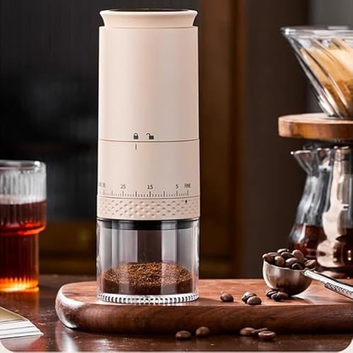 Tragbare Grat Kaffeemühle Kleine Elektrische Kaffeebohnenmühle 38 Einstellbare Einstellungen LCD-Bildschirm Mini Kaffeemühle Reinigungsbürste USB Reise Camping Beige (Beige)