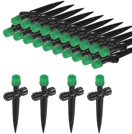 M METERXITY 24-Pack Drip Irrigation Emitters, 5/13mm Drippers with Stake Adjustable 360 Degree Water Flow 8 Holes for 1/4 Drip Irrigation Tubing for Watering System [Dark Green, Drip]