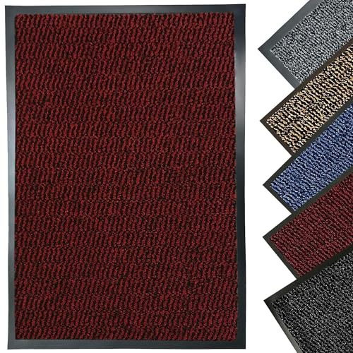 LENAK Door Mats - Entrance Mat Barrier Hallway Runner Kitchen Rug, Non-Slip Dirt Trapper Rubber Back Washable Floor Mat, Dust Grabbing Indoor Outdoor Doormats (Red, 50x80cm)