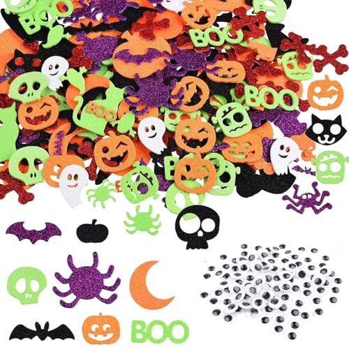 300 Pcs Halloween Foam Stickers, Sparkly Halloween Foam Stickers, Self Adhesive, Trick or Treat Party Bag Fillers, Craft Sticker for Children's Hallowee Party Arts and Crafts Decoration