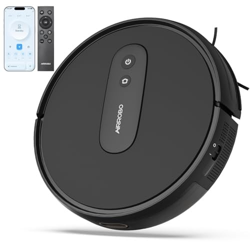 AIRROBO P25 Saugroboter, Staubsauger Roboter 4000 Pa, Schlank und Geräuscharm Roboterstaubsauger für Tierhaare Hartböden Teppich, APP Steuerung, 120Mins Max, Fernbedienung (Schwarz)