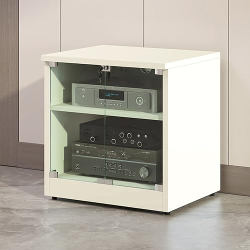 Mueble para Equipos de Medios AV - Gabinete para Estéreo con Puertas de Cristal Templado, Organización de Cables y Estantes Ajustables, para Equipos de Sonido y Componentes(White,60cm/23.6in)